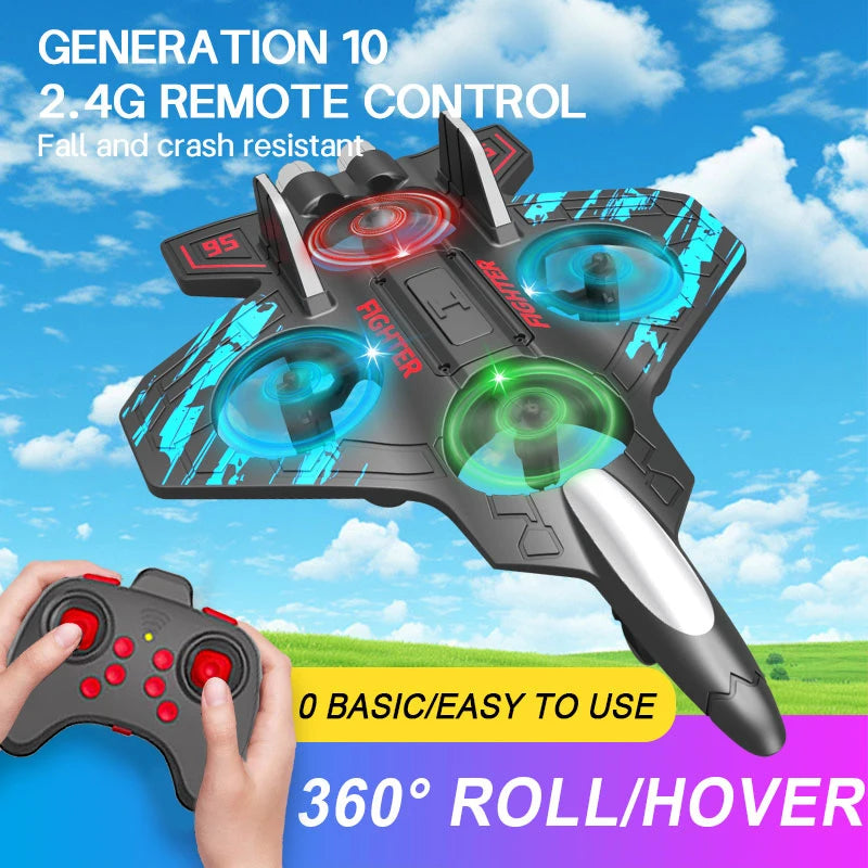 Glider Flying Helicopter RC Hobby Jet Plane 2.4G Stunt Remote Control Foam Fighter Airplane Toy with Light