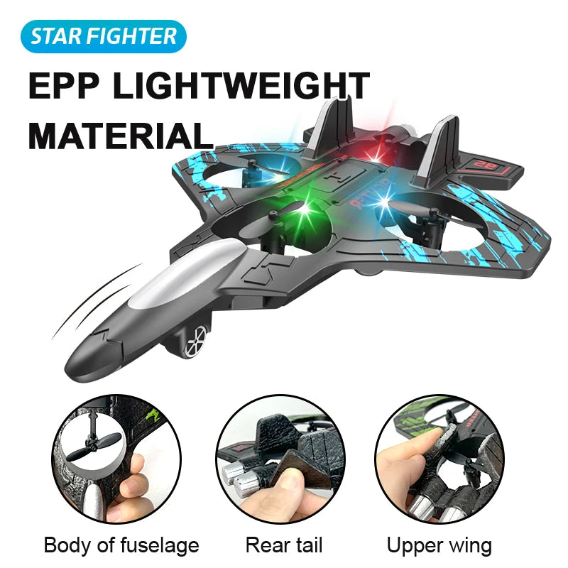 Glider Flying Helicopter RC Hobby Jet Plane 2.4G Stunt Remote Control Foam Fighter Airplane Toy with Light